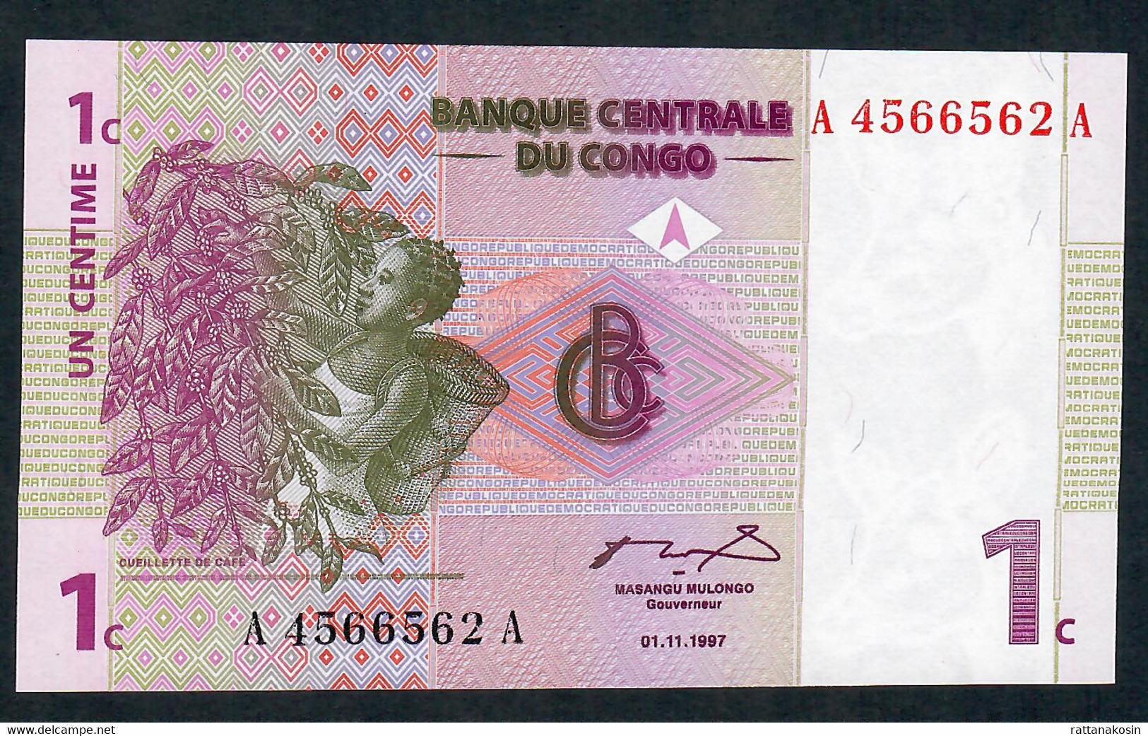 CONGO  D.R. P80 1 CENTIME 1997 #A/A      UNC. - Unclassified