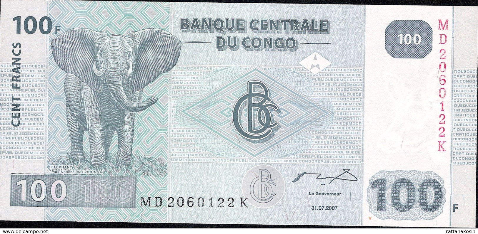 CONGO D.R. P98a 100 FRANCS 2007 #MD/K   HdM/BCC.  UNC. - Repubblica Democratica Del Congo & Zaire