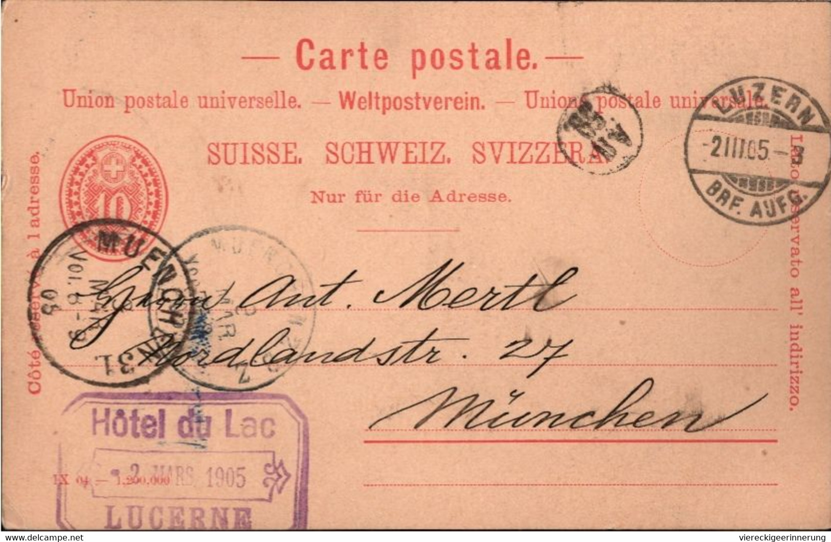 ! Lot Von 2 Ganzsachen Aus Luzern, Schweiz, 1905-1906, Abs. Stempel Hotel Du Lac, Bestellung Für Zahnstocher - Enteros Postales