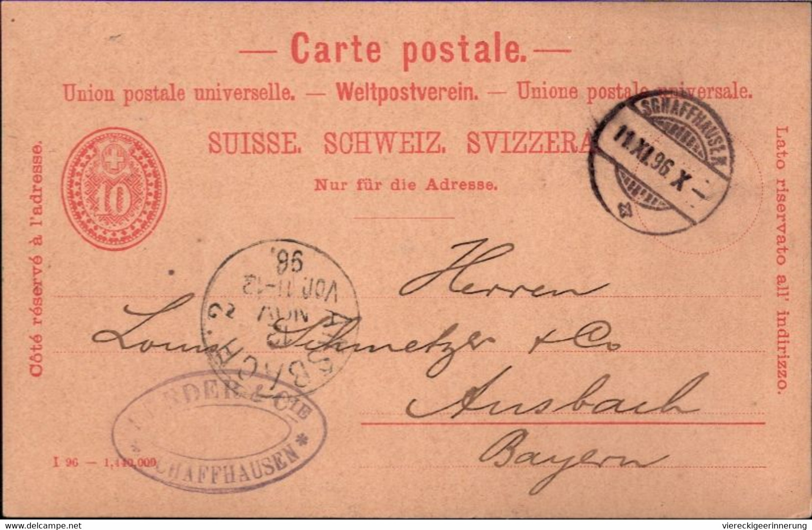 ! Lot Von 4 Ganzsachen Aus Schaffhausen, Schweiz, 1896-1904, U.a. Bestellung Für Zahnstocher - Entiers Postaux