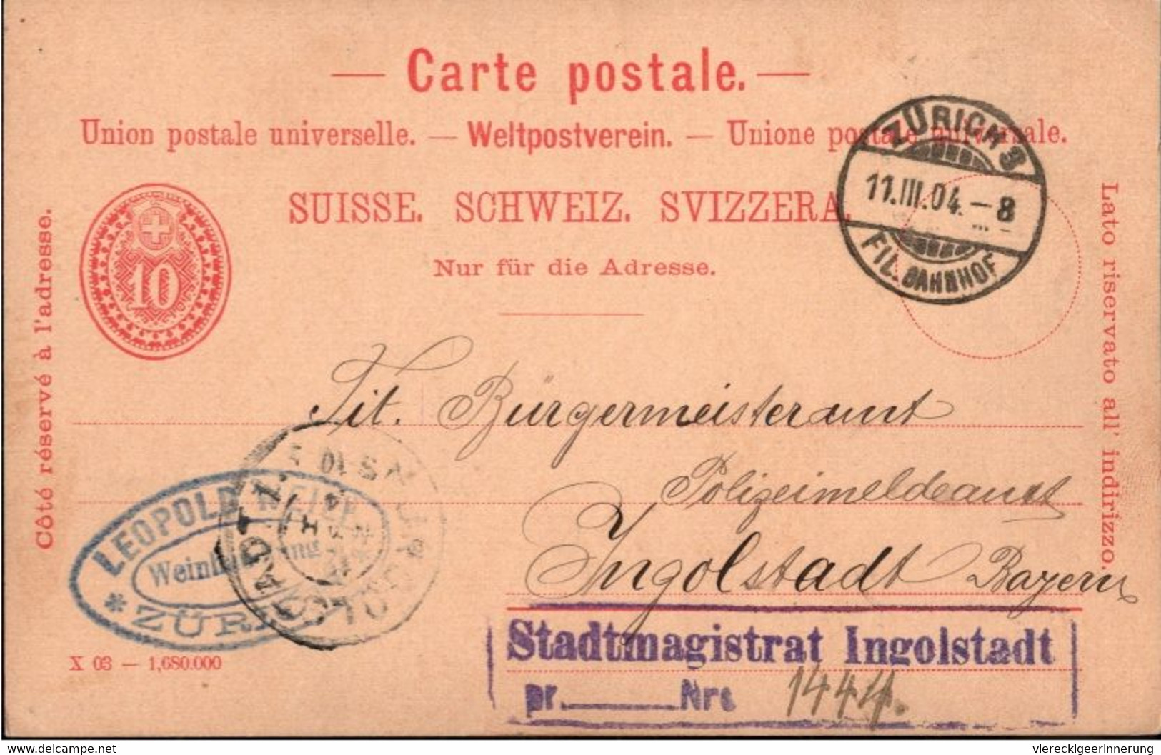 ! Lot Von 5 Ganzsachen Aus Zürich, Schweiz, 1880-1904 - Enteros Postales