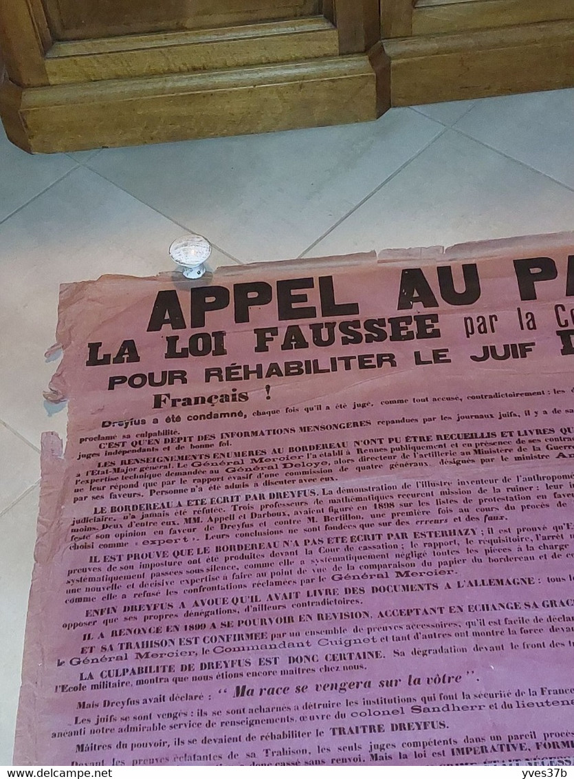 AFFICHE "Appel Au Pays Affaire Dreyfus - Action Française" - 85x123 - 1906 - Très RARE Vendu En L'état - Manifesti