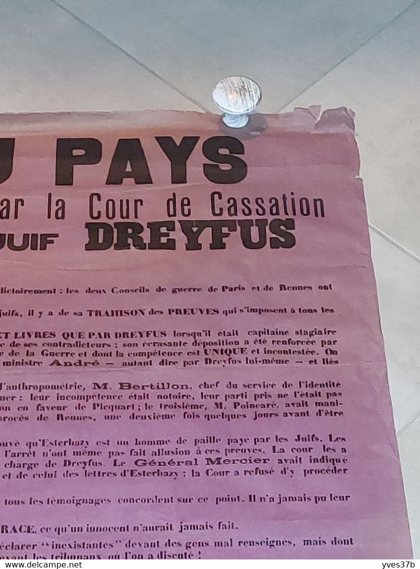 AFFICHE "Appel Au Pays Affaire Dreyfus - Action Française" - 85x123 - 1906 - Très RARE Vendu En L'état - Manifesti