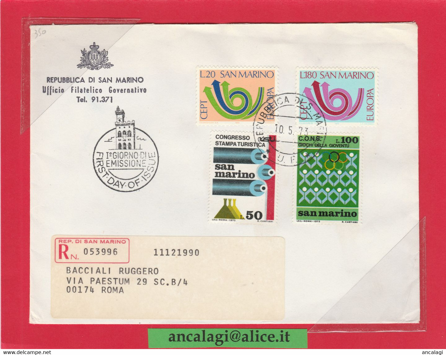 SAN MARINO 1973 - St.Post.045 - Busta FDC Raccomandata, "EUROPA" Serie Di 2v. - Vedi Descrizione - - Lettres & Documents