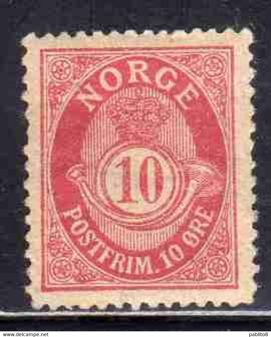 NORWAY NORGE NORVEGIA NORVEGE 1882 1893 POST HORN AND CROWN 10o MNH - Ongebruikt