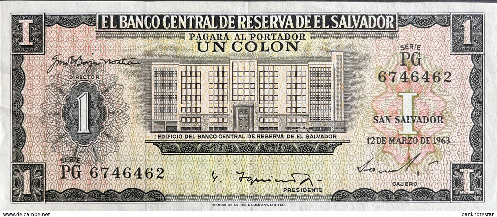 El Salvador 1 Colon, P-100 (2.03.1963/21.10.1964) - VF+ - RARE - El Salvador