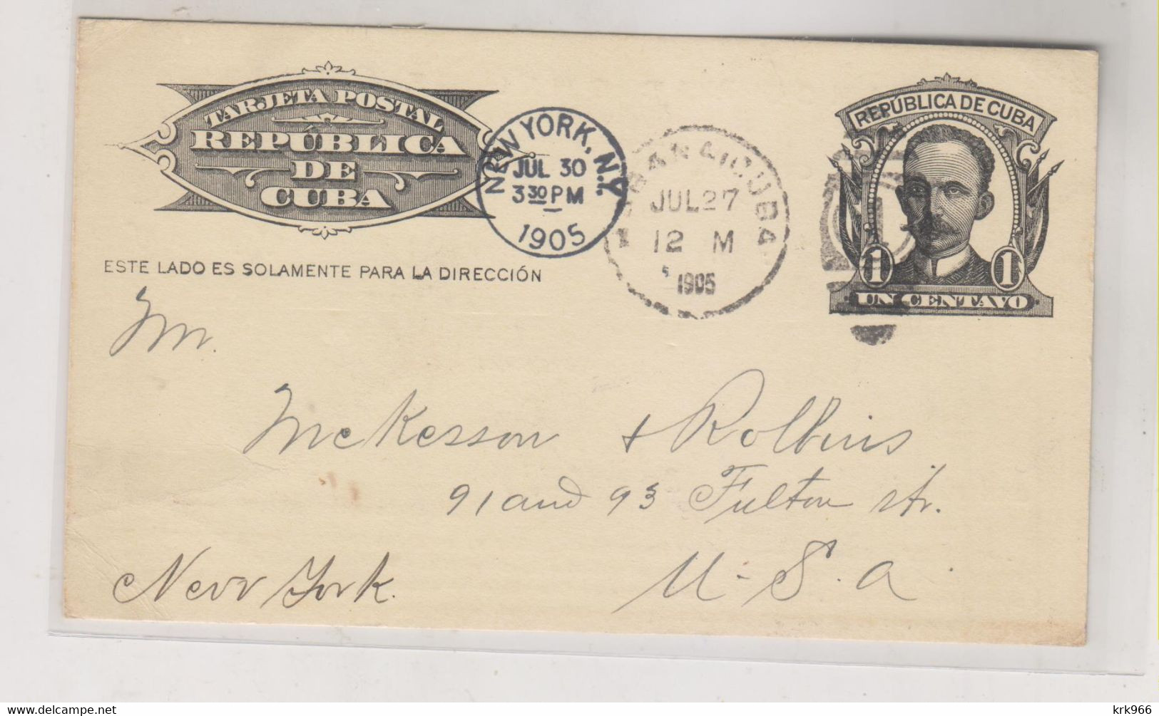 CUBA 1905 HAVANA LA HABANA Postal Stationery To United States - Storia Postale