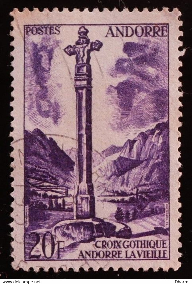 ANDORRE FR 1955 N°148 Oblitéré - 20F Violet - Croix Gothique Andorre-la-vieille - Used - Used Stamps