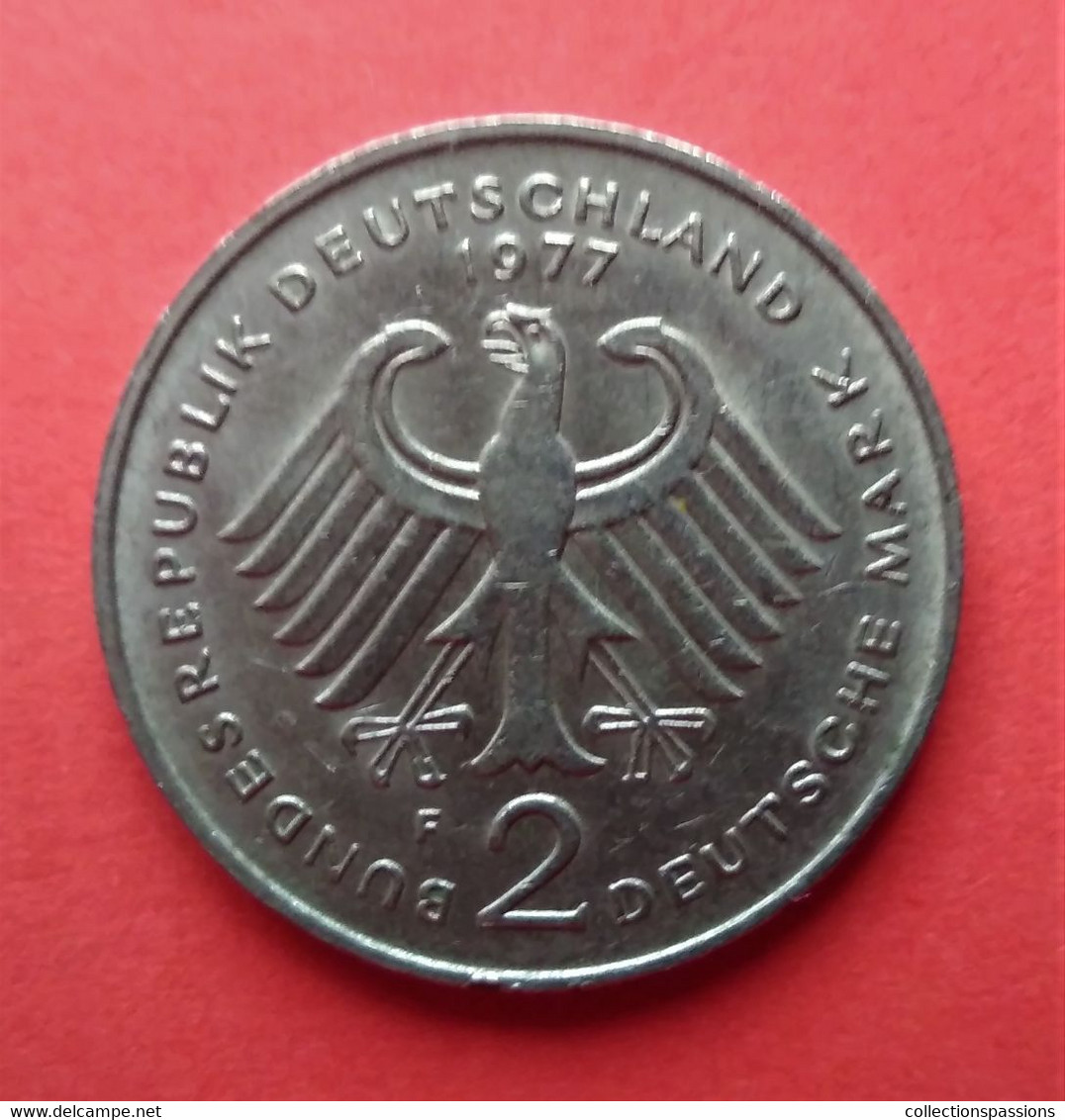 - ALLEMAGNE - 2 Deutsche Mark 1977 F - Theodor Heuss 20 Ans De La RFA - - Commémoratives