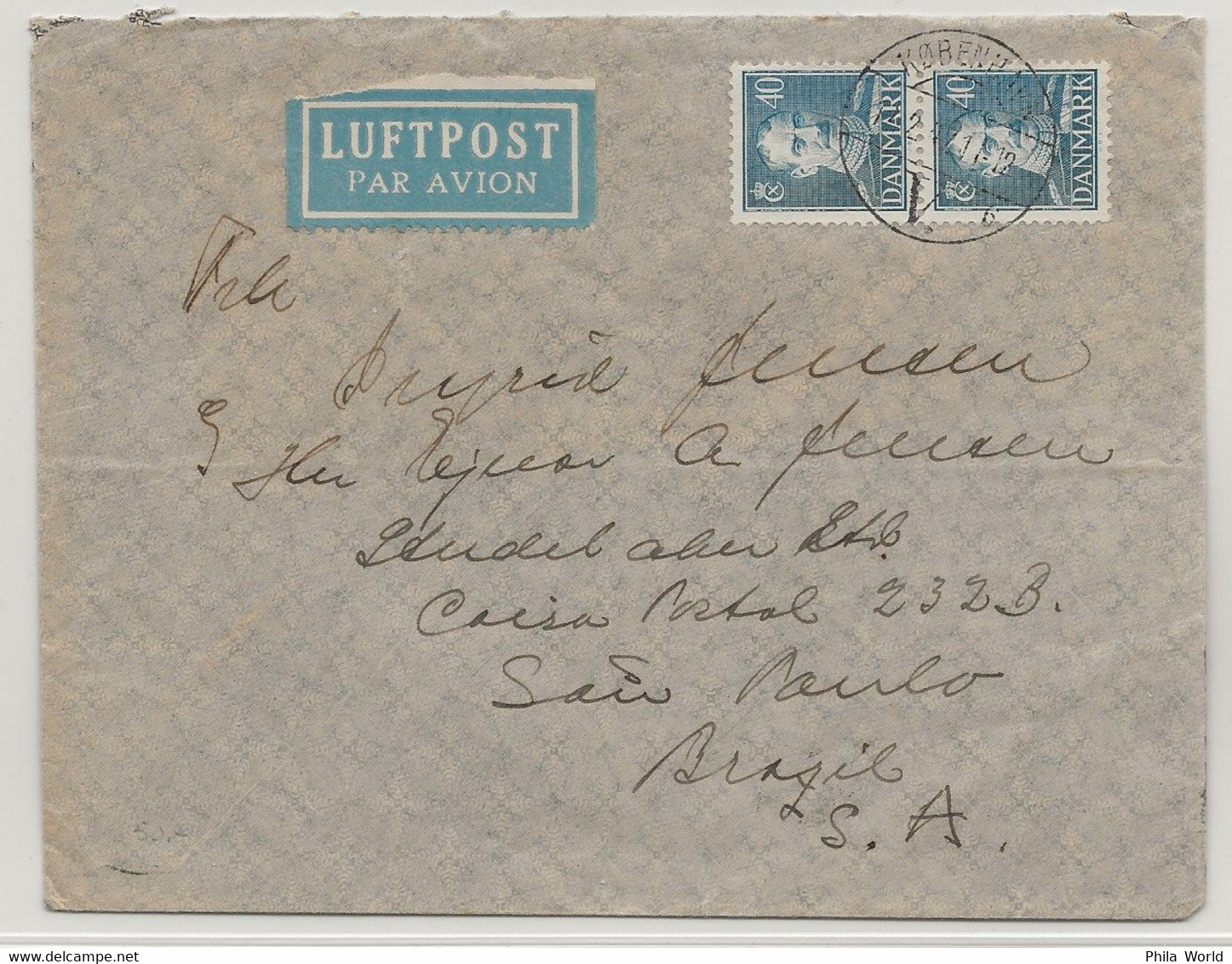 PANAM PAA WW2 1944 DENMARK DANMARK Air Mail Cover > Sao Paulo BRESIL BRAZIL BRASIL Mit Luftpost Par Avion Label - Vliegtuigen