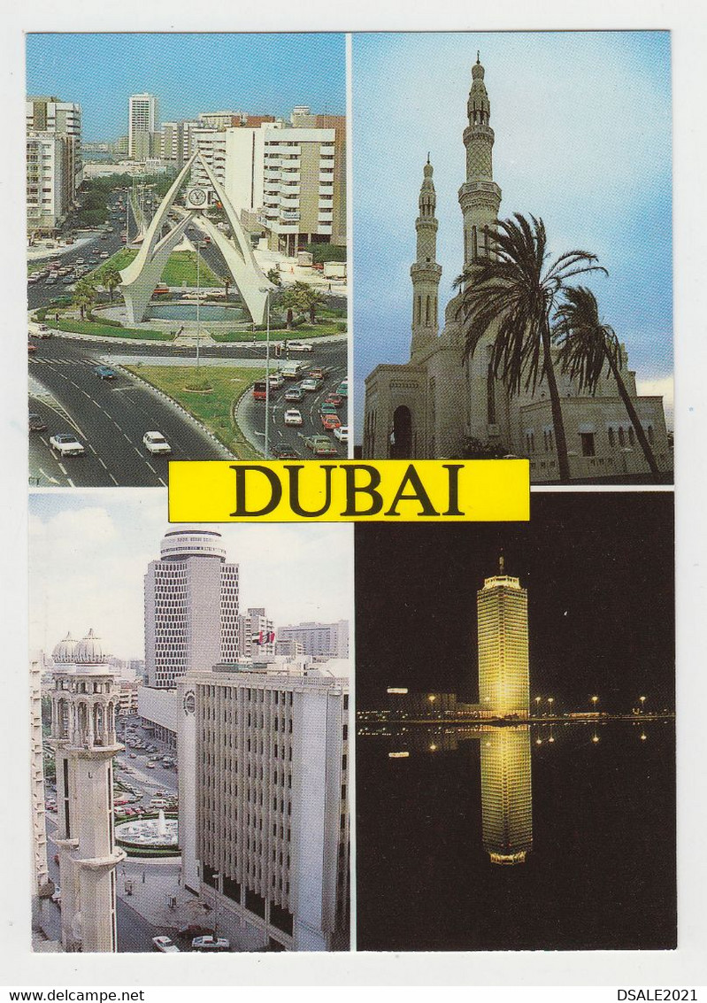 United Arab Emirates DUBAI Four Views Buildings, Mosque, Old Cars, View Vintage Photo Postcard RPPc (6998) - Emirati Arabi Uniti