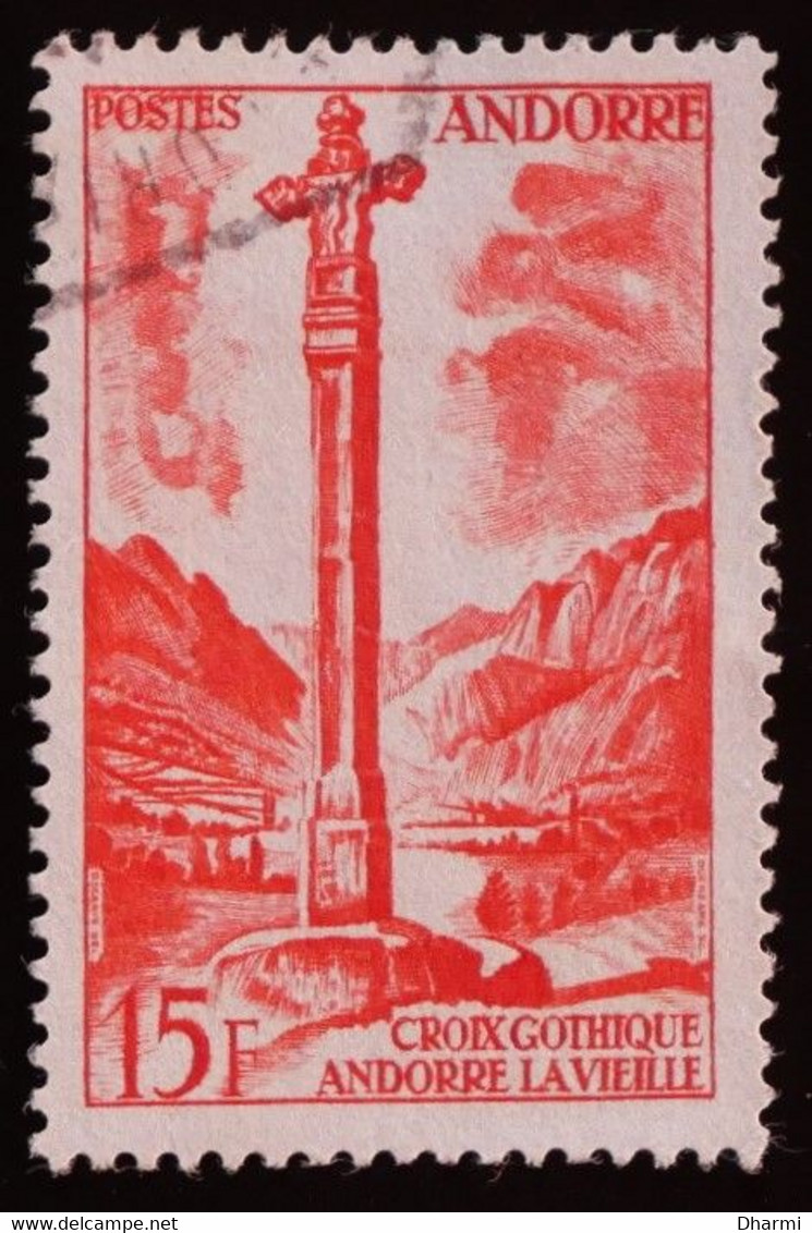 ANDORRE FR 1955 N°146 Oblitéré - 15F Rouge Croix Gothique Andorre-la-vieille - Used - Used Stamps