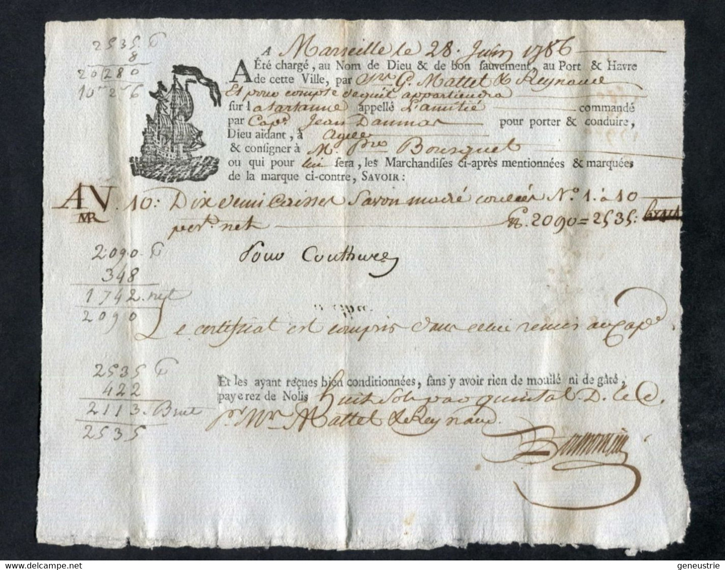 Connaissement XVIIIe - Lettre De Voiture Ou De Roulage 1786 Marseille Pour Agde (Hérault) - Bill Of Lading - ... - 1799