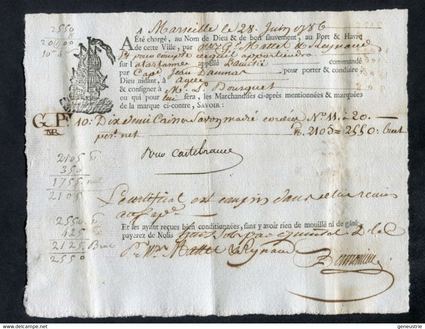 Connaissement XVIIIe - Lettre De Voiture Ou De Roulage 1786 Marseille Pour Agde (Hérault) - Bill Of Lading - ... - 1799