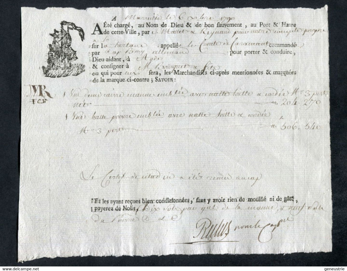 Connaissement XVIIIe - Lettre De Voiture Ou De Roulage 1790 Marseille Pour Agde (Hérault) - Bill Of Lading - ... - 1799