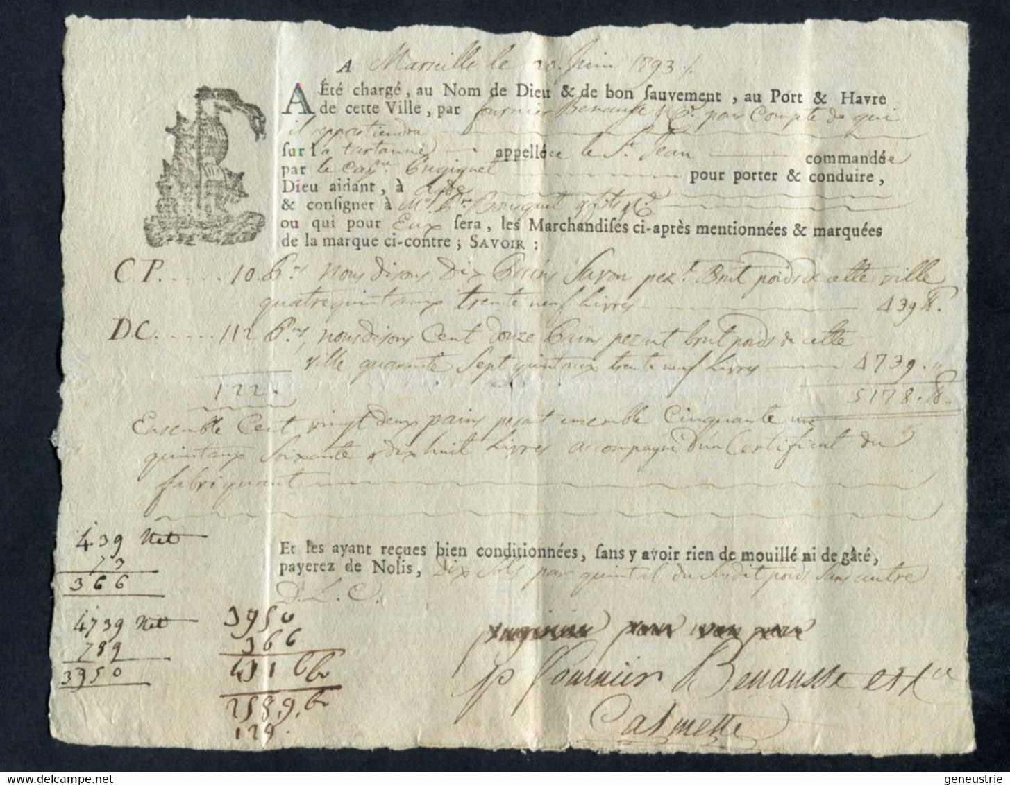 Connaissement XVIIIe - Lettre De Voiture Ou De Roulage 1793 Marseille Pour Agde (Hérault) - Bill Of Lading - ... - 1799