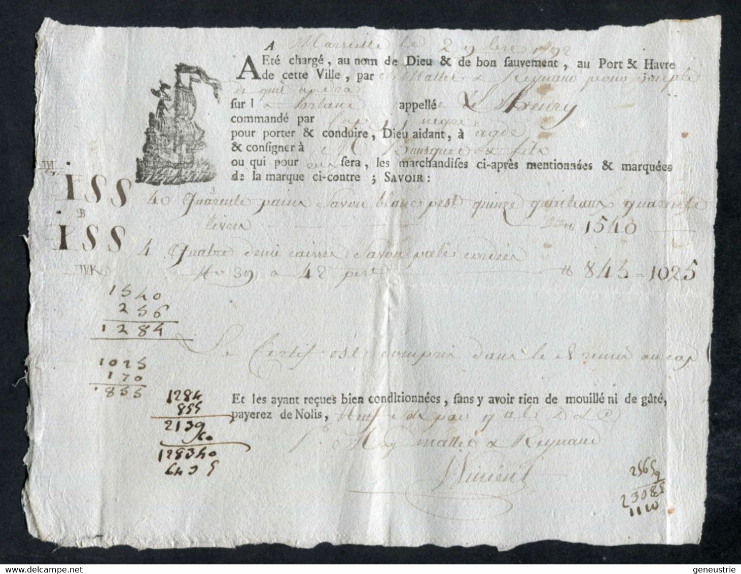 Connaissement XVIIIe - Lettre De Voiture Ou De Roulage 1792 Marseille Pour Agde (Hérault) - Bill Of Lading - ... - 1799