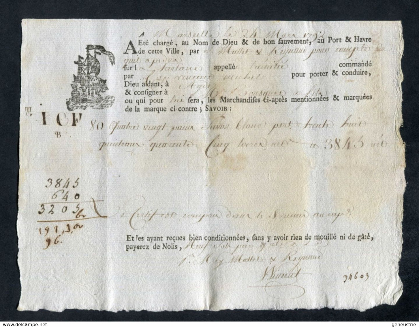 Connaissement XVIIIe - Lettre De Voiture Ou De Roulage 1792 Marseille Pour Agde (Hérault) - Bill Of Lading - ... - 1799