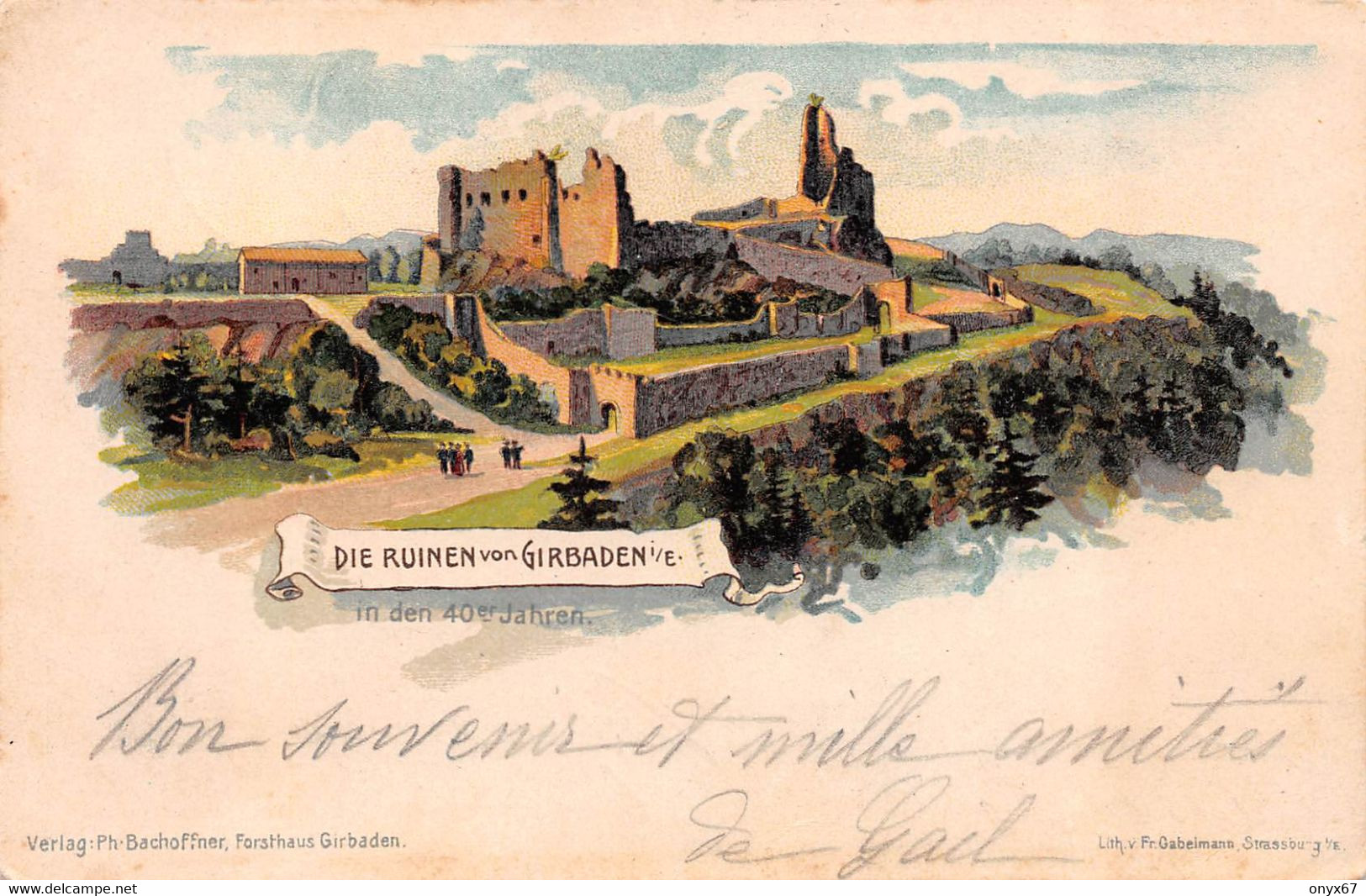 Burg GIRBADEN Près Mollkirch-Vallée De La Bruche-67-Bas-Rhin-Château-Schloss-Dessin-Illustrateur-Lithographie Gabelmann - Other & Unclassified