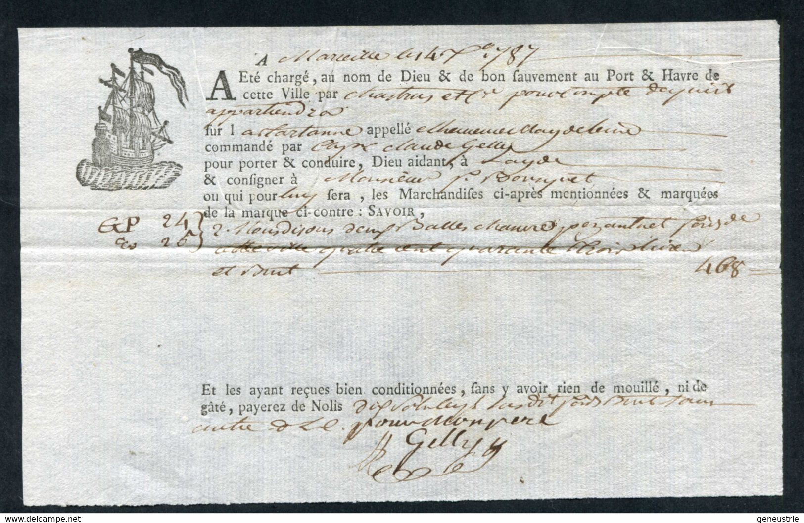 Connaissement XVIIIe - Lettre De Voiture Ou De Roulage 1787 Marseille Pour Agde (Hérault) - Bill Of Lading - ... - 1799