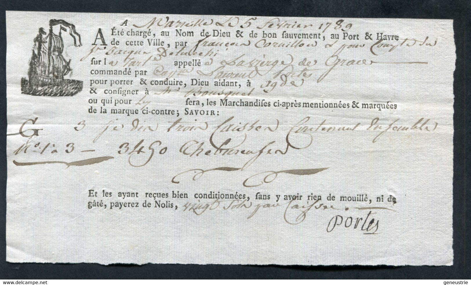 Connaissement XVIIIe - Lettre De Voiture Ou De Roulage 1789 Marseille Pour Agde (Hérault) - Bill Of Lading - ... - 1799