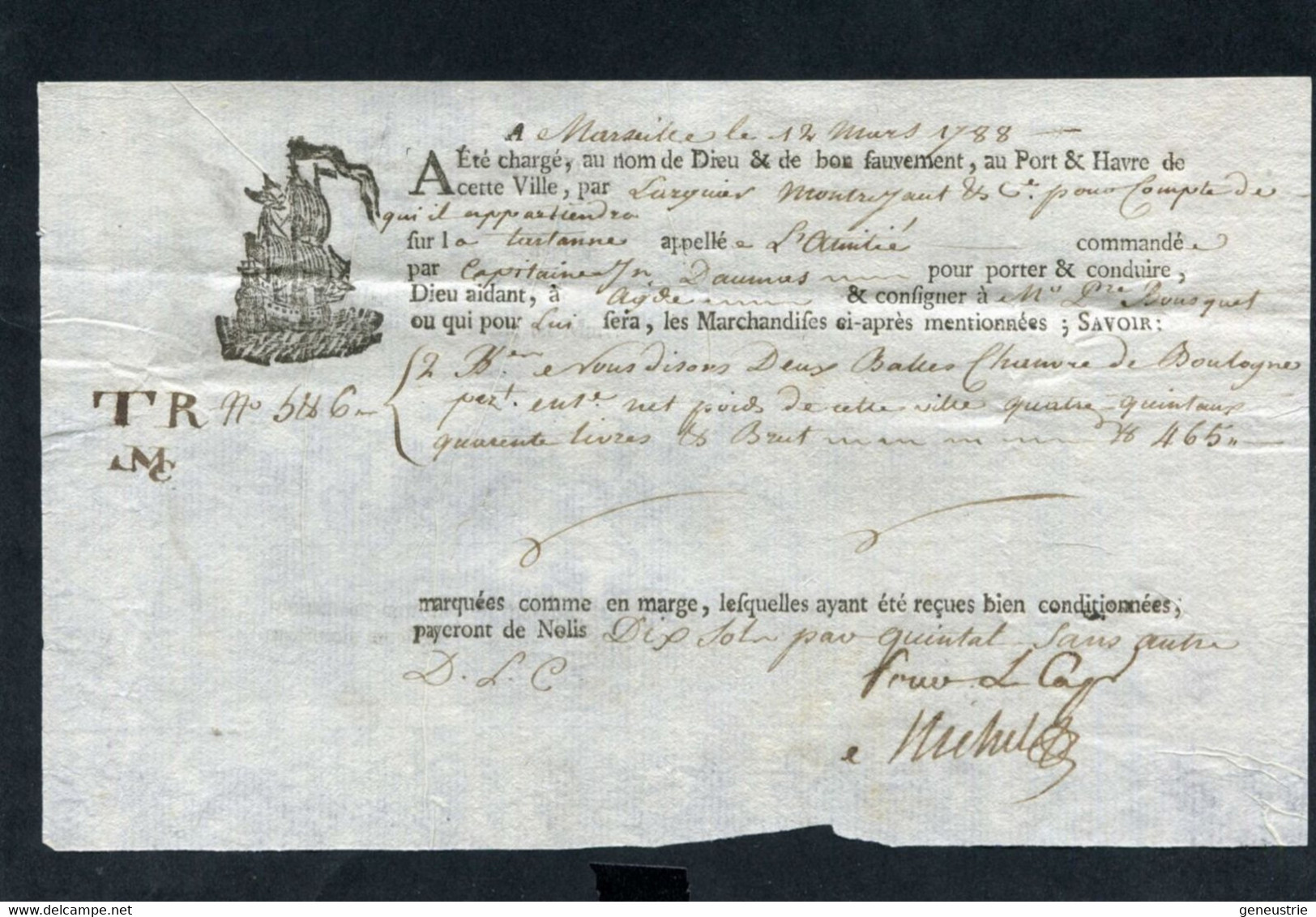 Connaissement XVIIIe - Lettre De Voiture Ou De Roulage 1788 Marseille Pour Agde (Hérault) - Bill Of Lading - ... - 1799