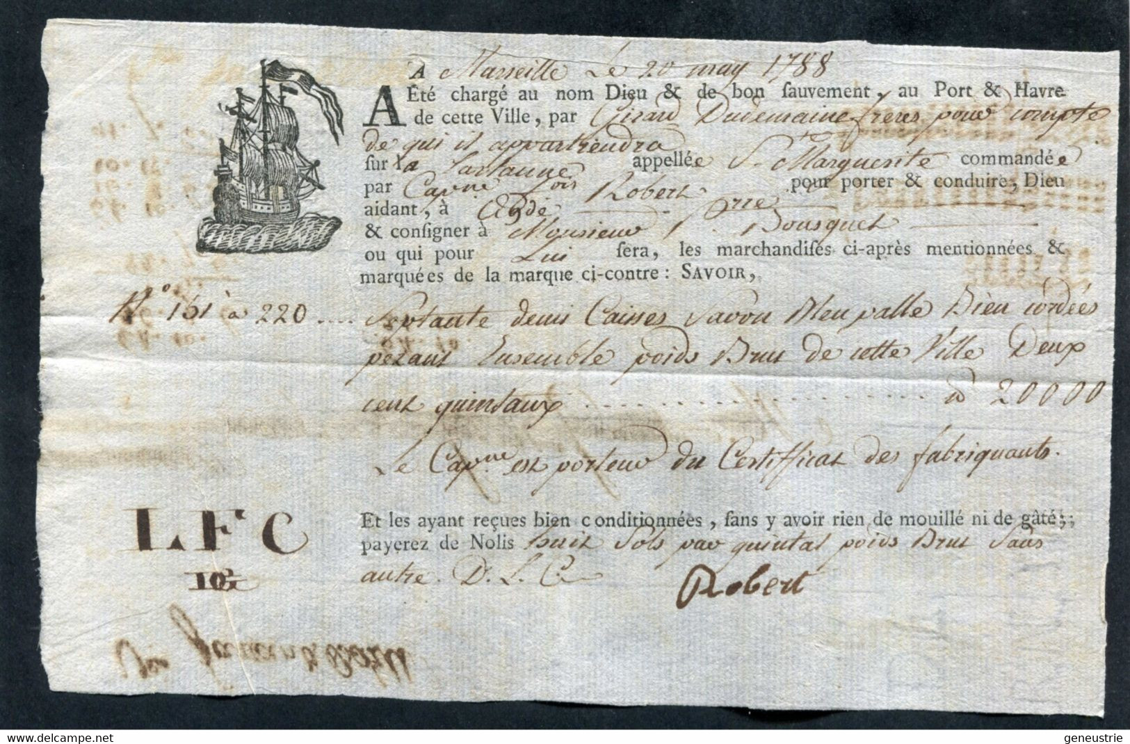 Connaissement XVIIIe - Lettre De Voiture Ou De Roulage 1788 Marseille Pour Agde (Hérault) - Bill Of Lading - ... - 1799