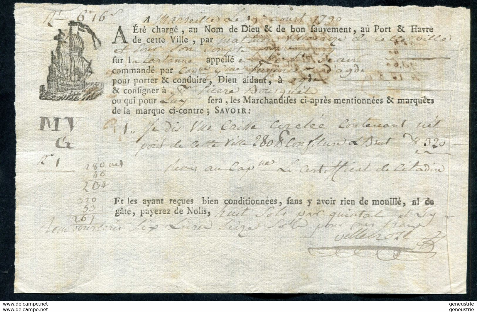Connaissement XVIIIe - Lettre De Voiture Ou De Roulage 1790 Marseille Pour Agde (Hérault) - Bill Of Lading - ... - 1799