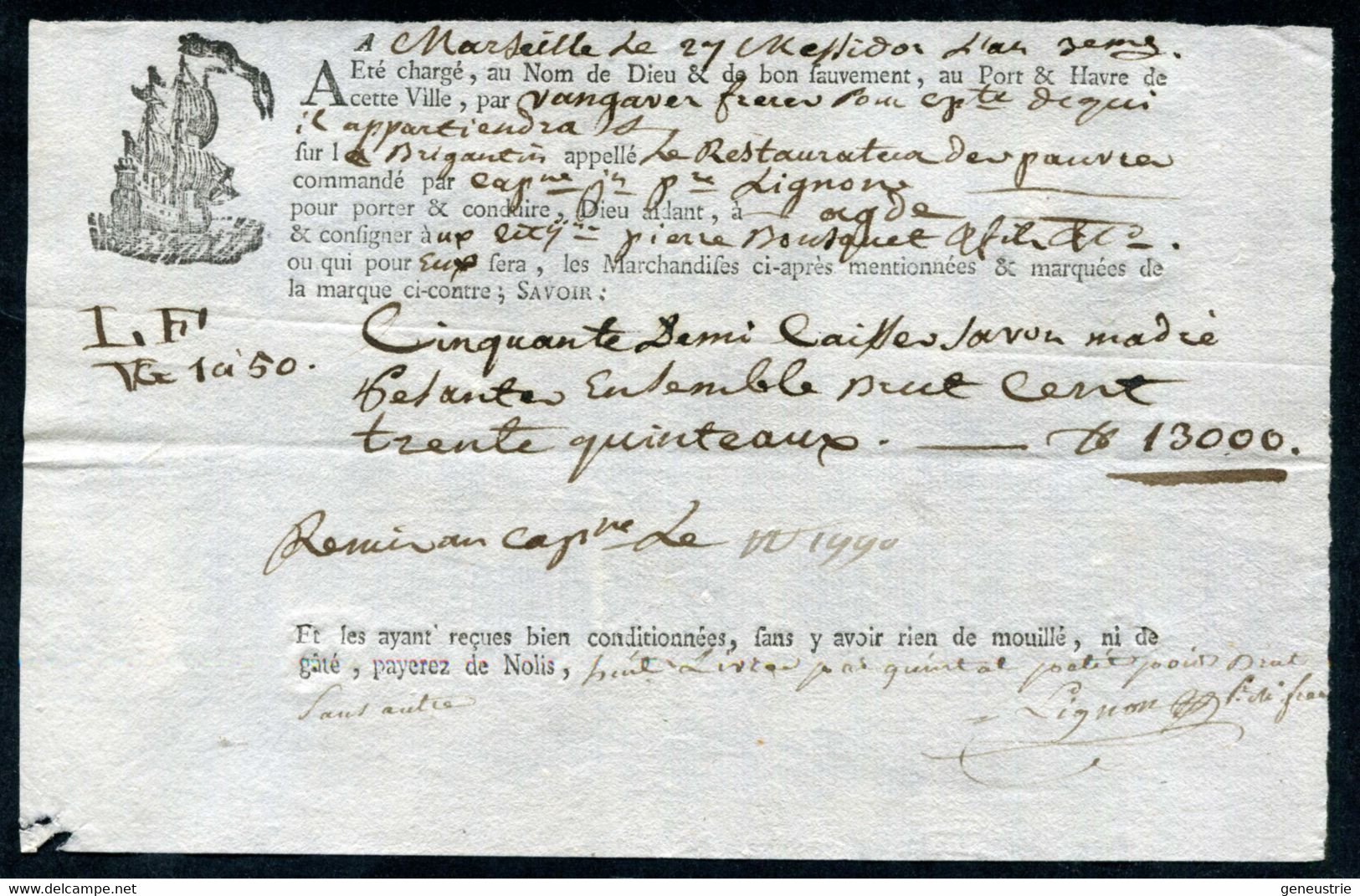 Connaissement XVIIIe - Lettre De Voiture Ou De Roulage An 3 - 1795 Marseille Pour Agde (Hérault) - Bill Of Lading - ... - 1799