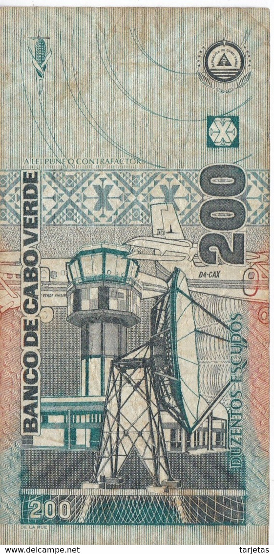 BILLETE DE CABO VERDE DE 200 ESCUDOS DEL AÑO 2005 BARCO-SHIP (BANKNOTE-BANK NOTE) - Kaapverdische Eilanden