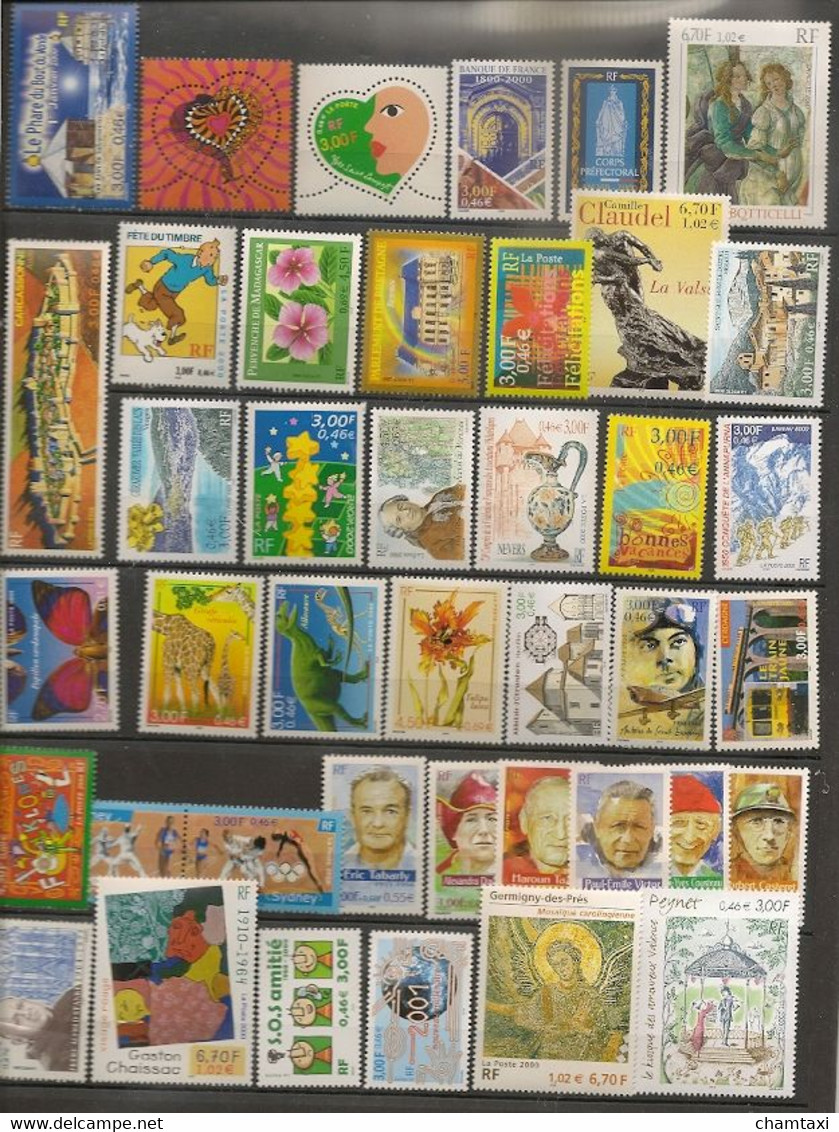 FRANCE 2000 ANNEE COMPLETE 47 TIMBRES  7 BLOCS FEUILLET  4 CARNETS  1 PA - 2000-2009