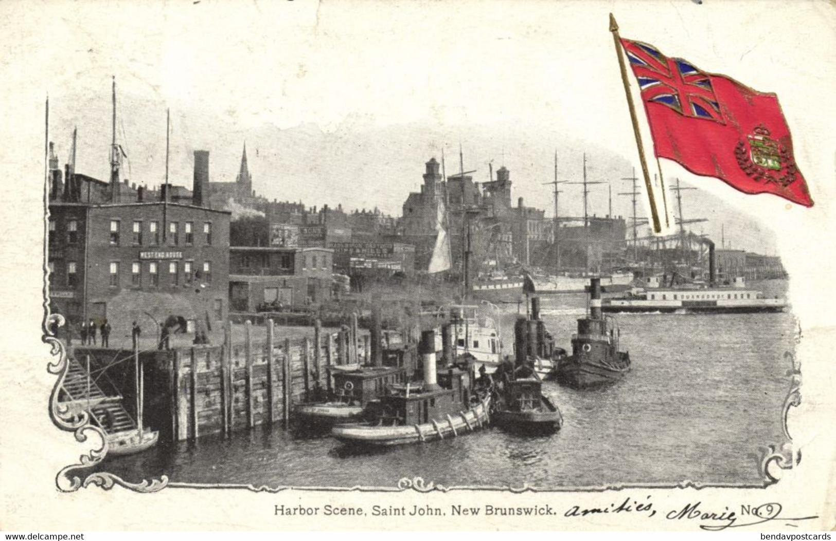 Canada, SAINT JOHN, N.B., Harbor Scene, Flag (1917) Embossed Postcard - St. John