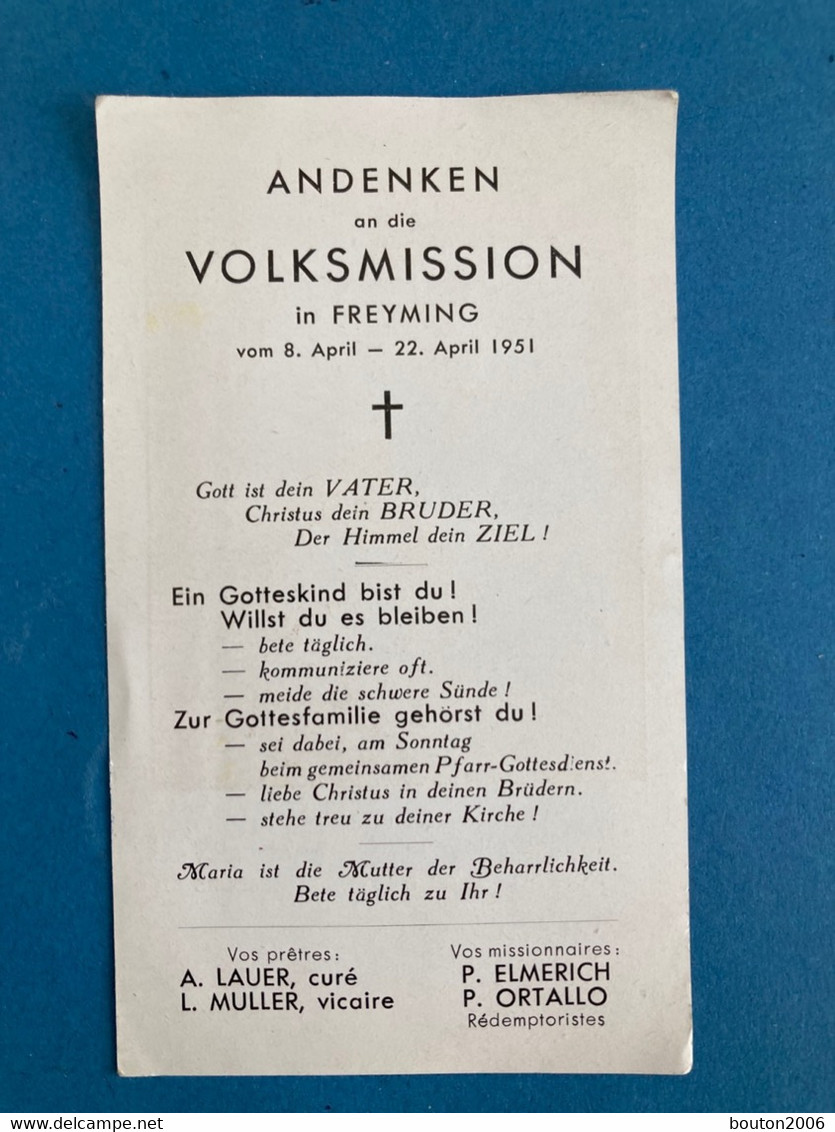 Freyming Merlebach Faire-Parts 1951 Volksmission - Andere & Zonder Classificatie