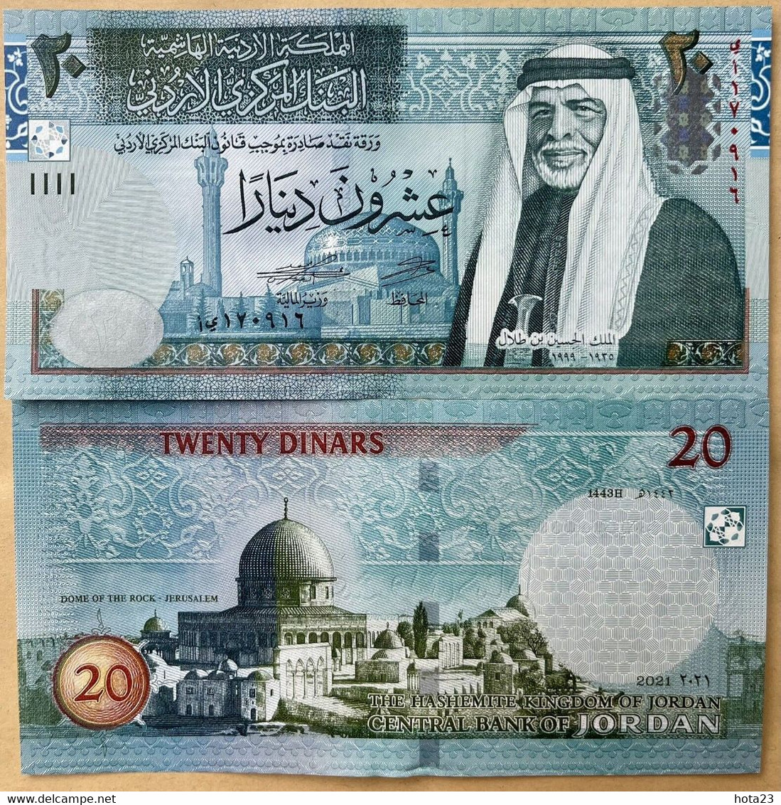 (!)  Jordan 20 Dinars 2021 Year P-37 UNC DOME OF THE ROCK - JERUSALEM - Jordan