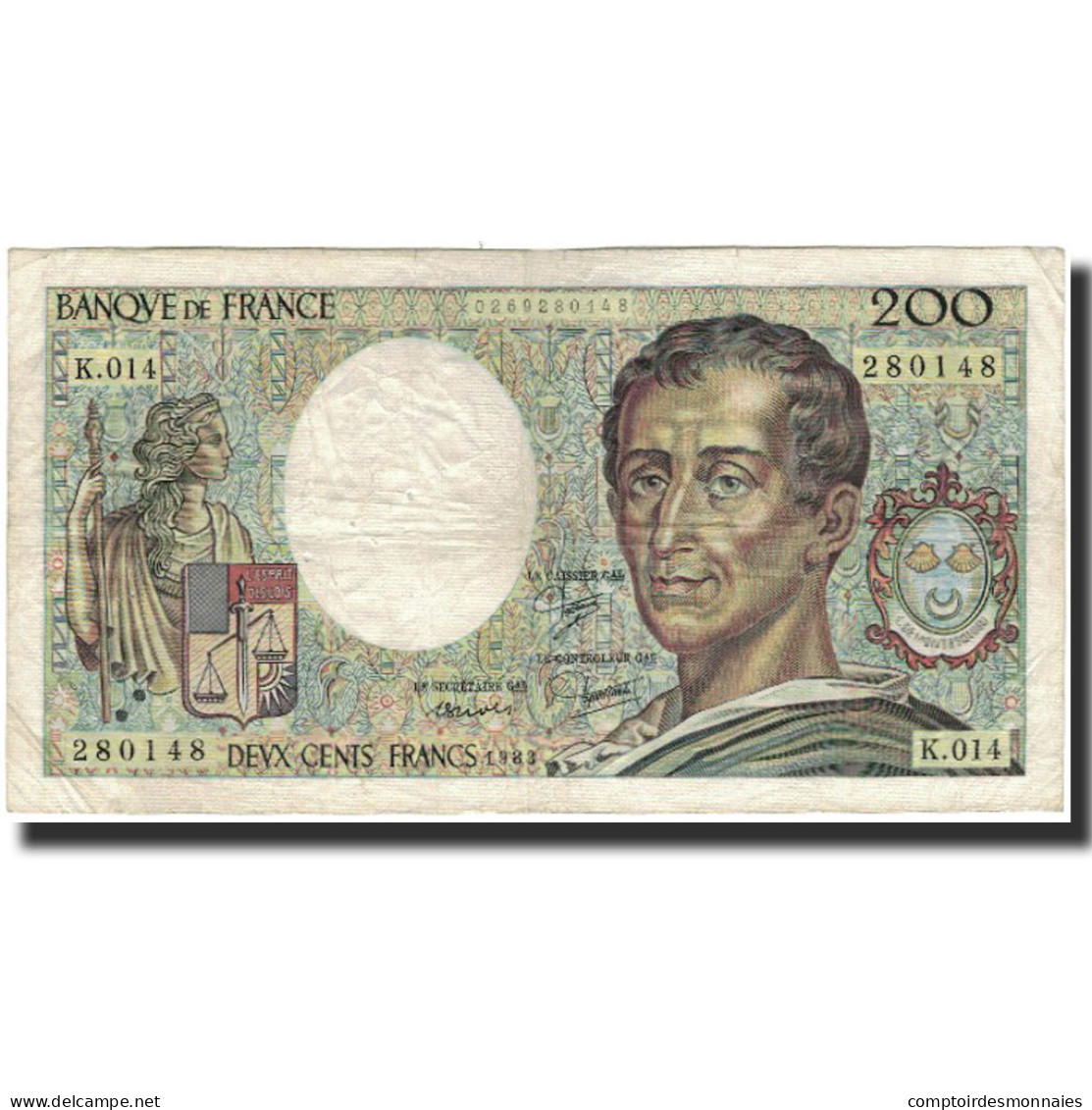 France, 200 Francs, Montesquieu, 1983, B+, Fayette:70.3, KM:155a - 200 F 1981-1994 ''Montesquieu''