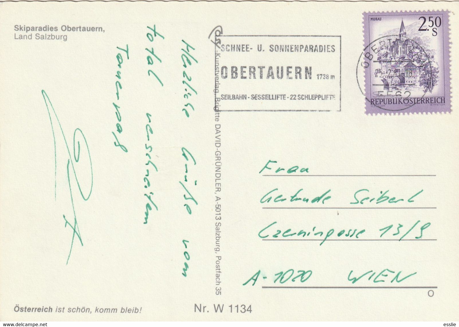 Austria Obertauern Salzburg - Postcard Post Card - 1981 Skiparadies Slogan Seilbahn Sesseeifte Schnee - Obertauern