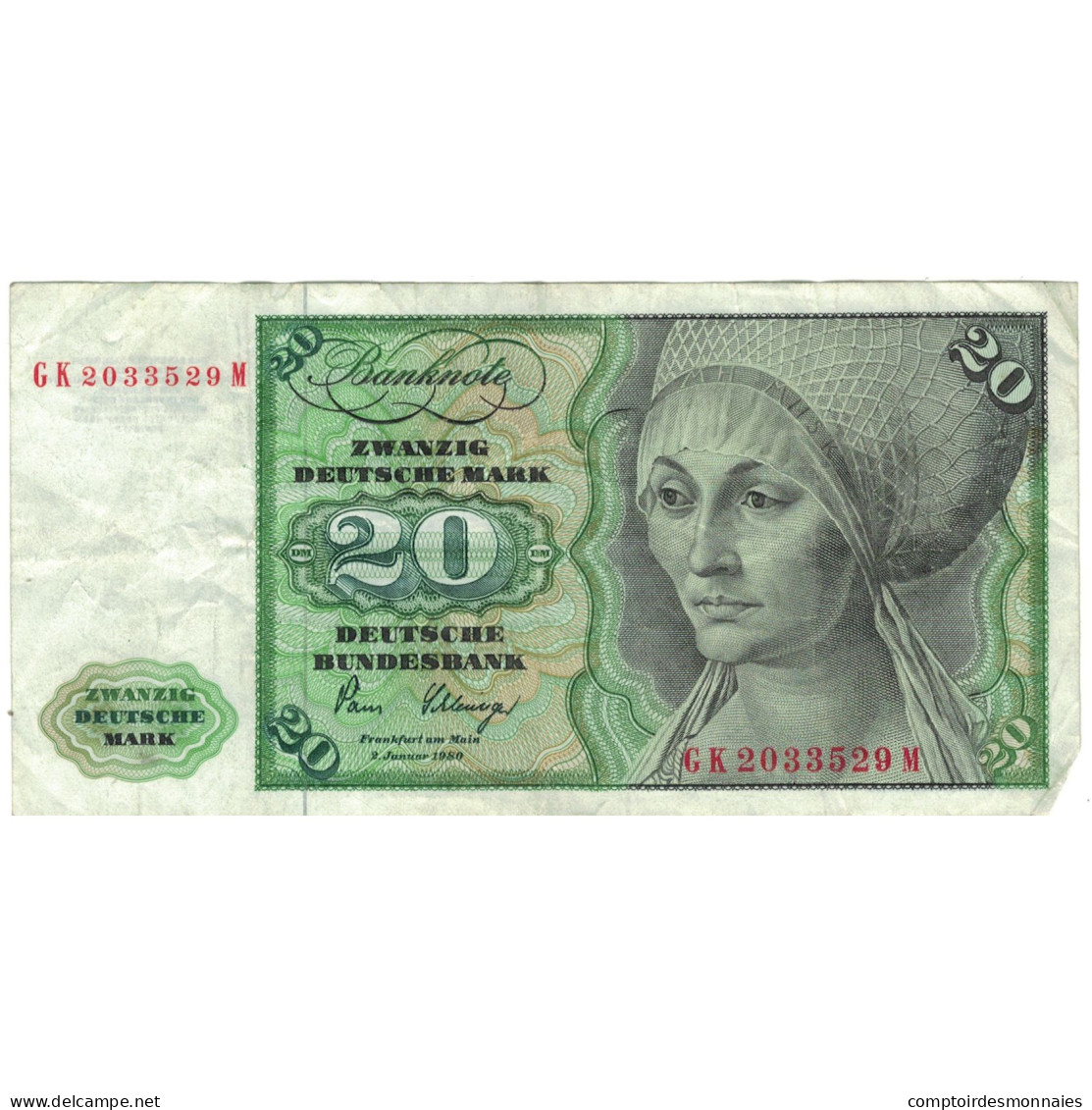 Billet, République Fédérale Allemande, 20 Deutsche Mark, 1980, 1980-01-02 - 20 Deutsche Mark