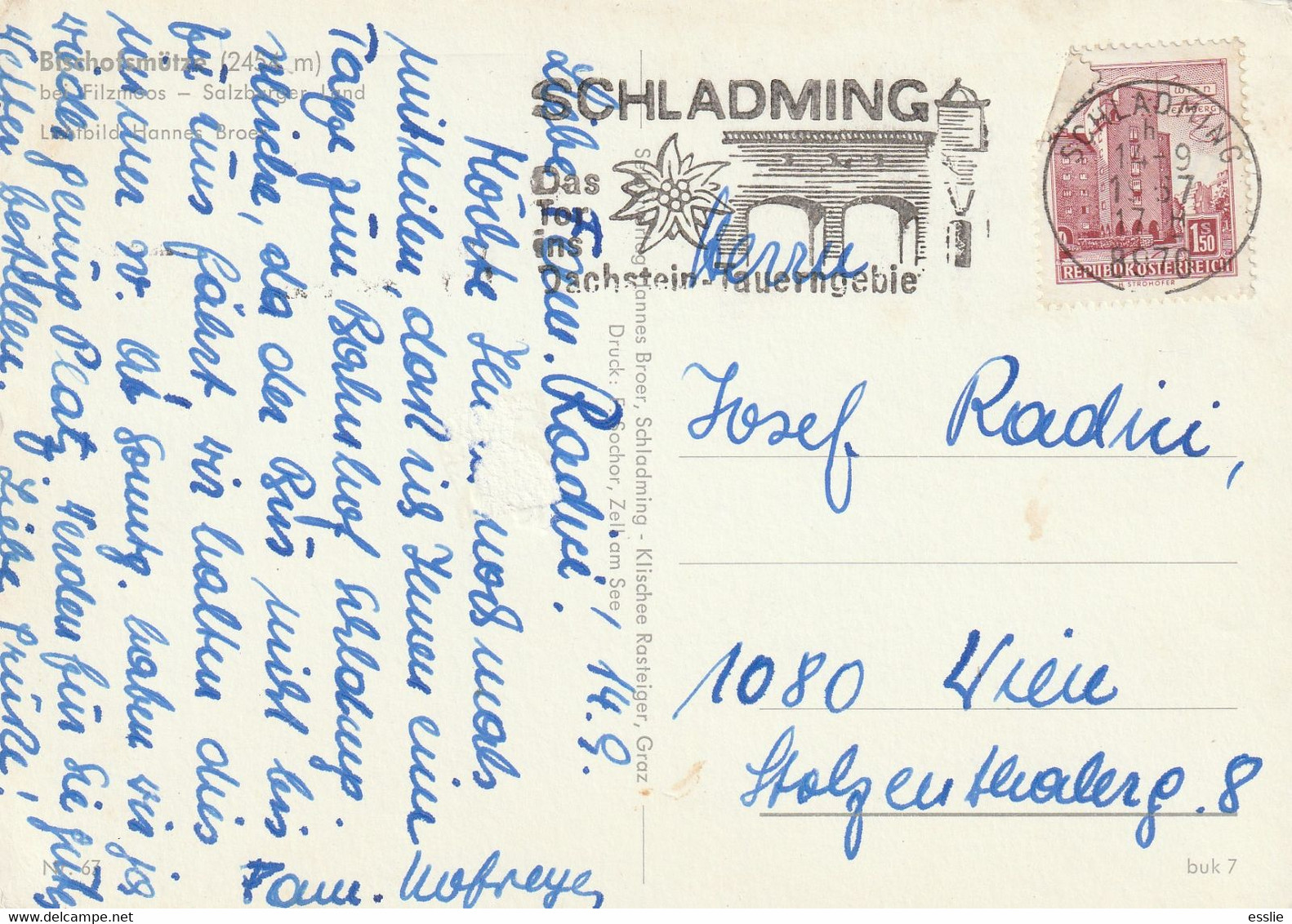 Austria Bischofsmutze Bei Filzmoos - Postcard Post Card - 1967 Slogan Schladming - Filzmoos