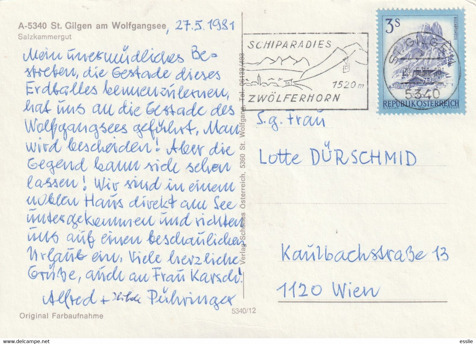 Austria St Gilgen Am Wolfgangsee - Postcard Post Card - 1981 - Salzkammergut - St. Gilgen