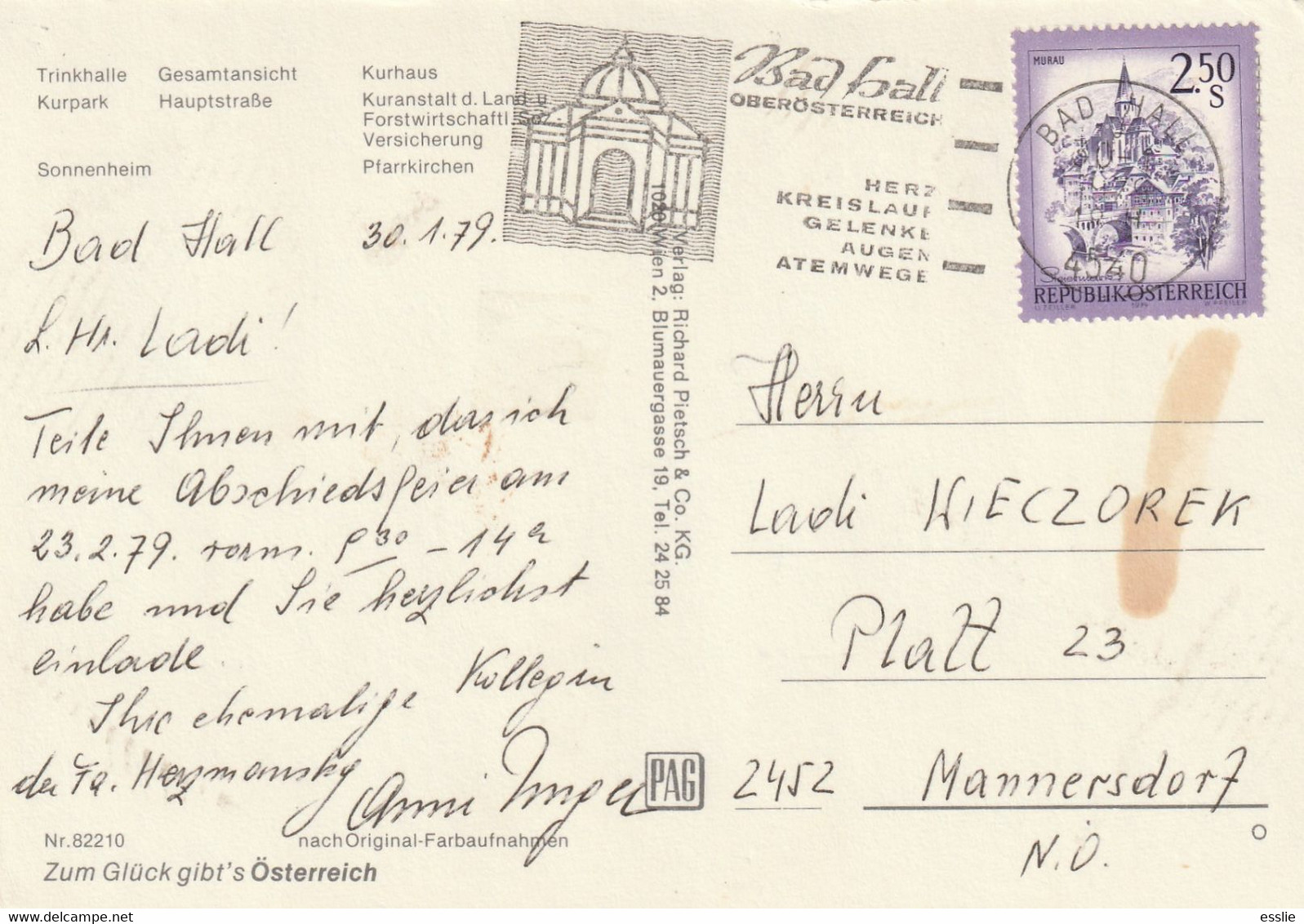 Austria Weltkurort Bad Hall Oberosterreich - Postcard Post Card - 1979 - Bad Hall