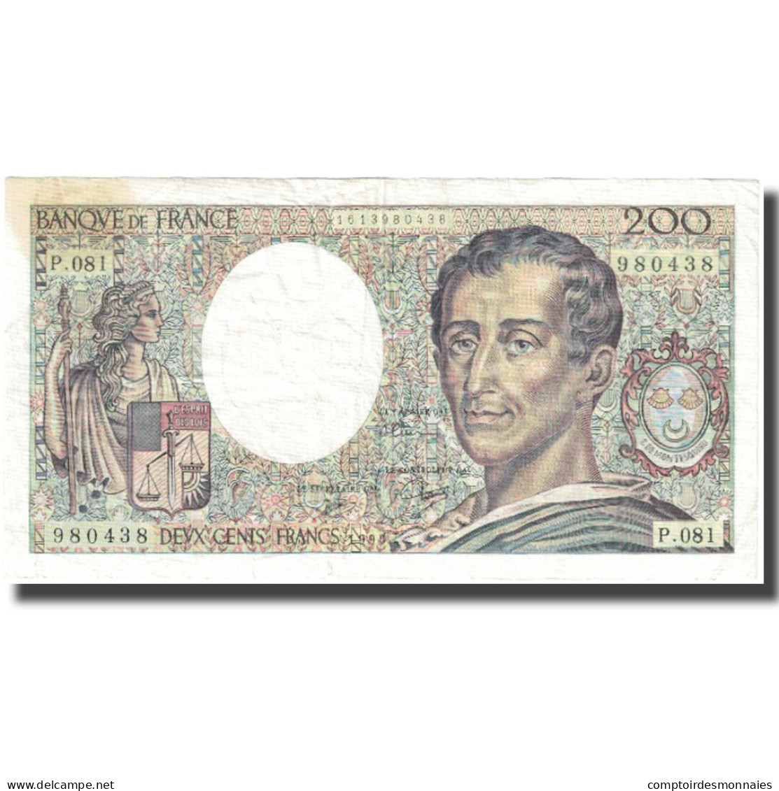 France, 200 Francs, Montesquieu, 1990, TB, Fayette:70.10a, KM:155d - 200 F 1981-1994 ''Montesquieu''