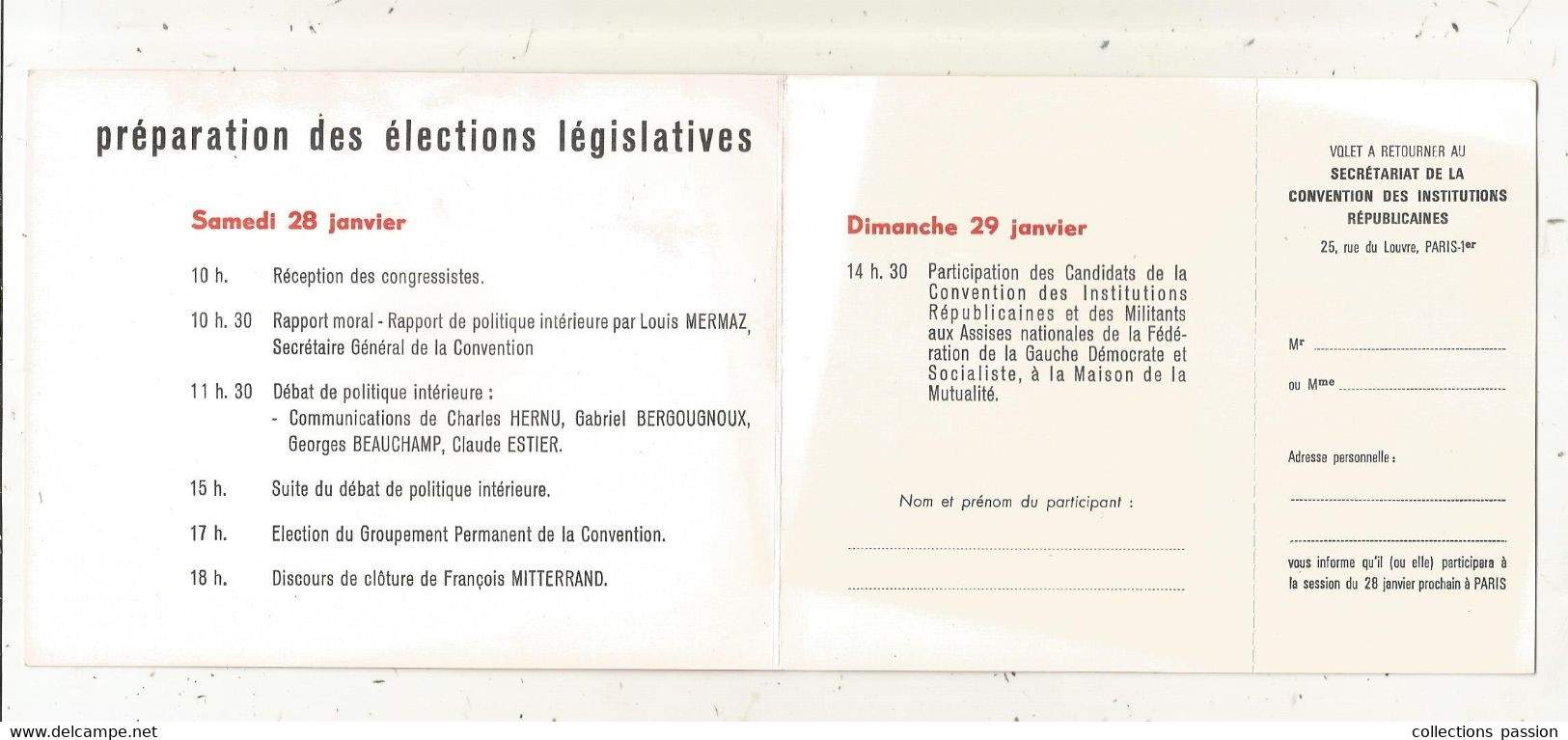 Programme 4 Pages, CONVENTION DES INSTITUTIONS REPUBLICAINES,1967 ,Maison De La Mutualité, Paris, 3 Scans - Programma's