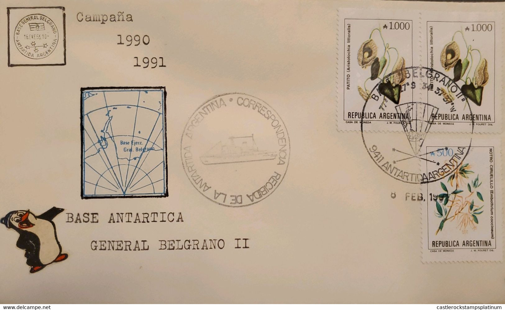 A) 1991, ARGENTINA, GENERAL BELGRANO II ANTARCTIC BASE, FLORES, XF - Cartas & Documentos