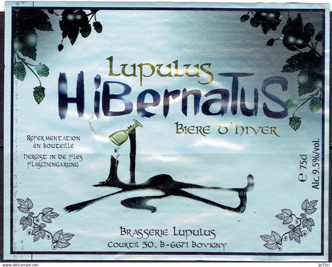 2 étiquettes De La Bière LUPULUS HIBERNATUS 75 Cl, Alc. 9,5 % (Brasserie Lupulus, Bovigny, Belgique) - Beer