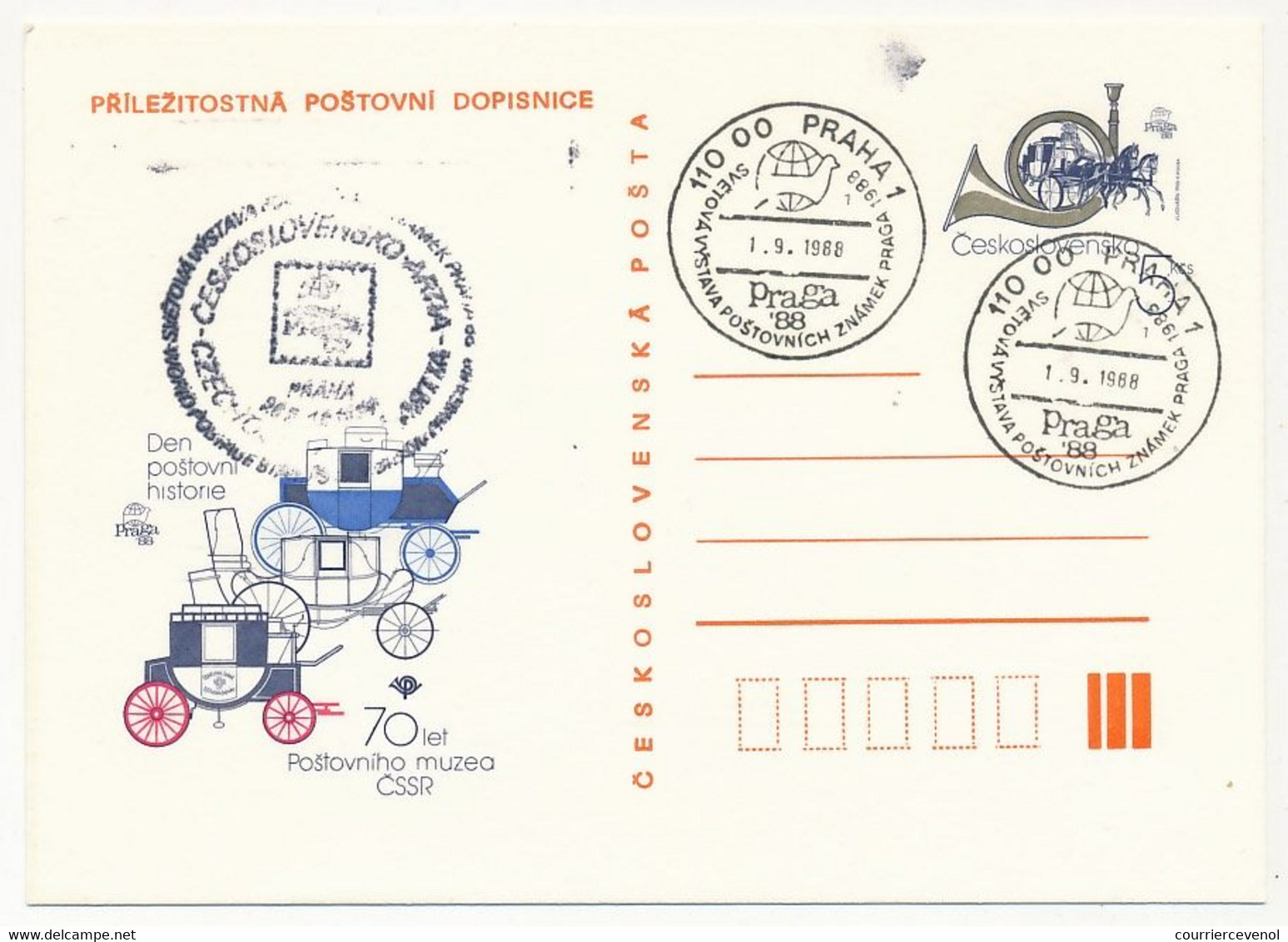 TCHECOSLOVAQUIE - Carte Postale (entier Postal) - Praga 88 - Oblit Temporaire - Cartes Postales