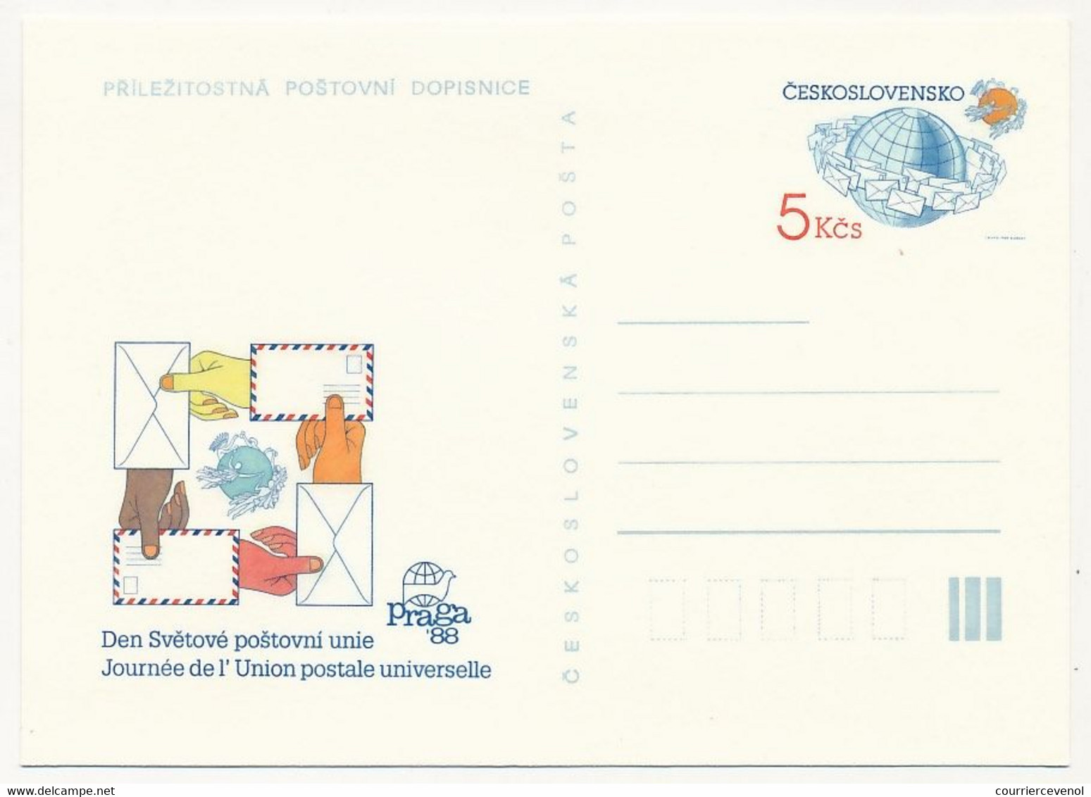 TCHECOSLOVAQUIE - Carte Postale (entier Postal) - Praga 88 - Journée De L'Union Postale Universelle - Neuve - Cartoline Postali