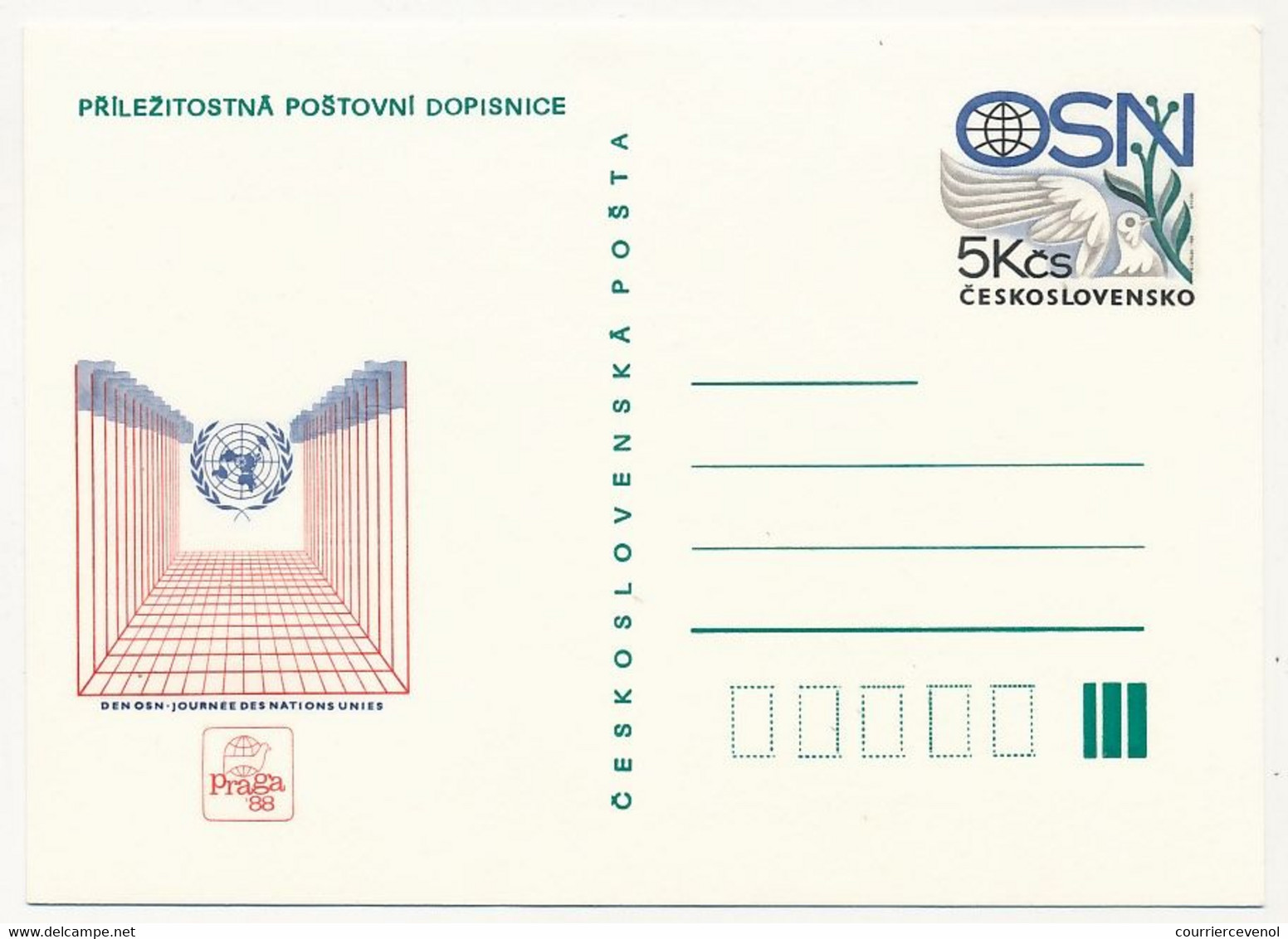 TCHECOSLOVAQUIE - Carte Postale (entier Postal) - Praga 88 - Journée Des Nations Unies - Neuve - Ansichtskarten