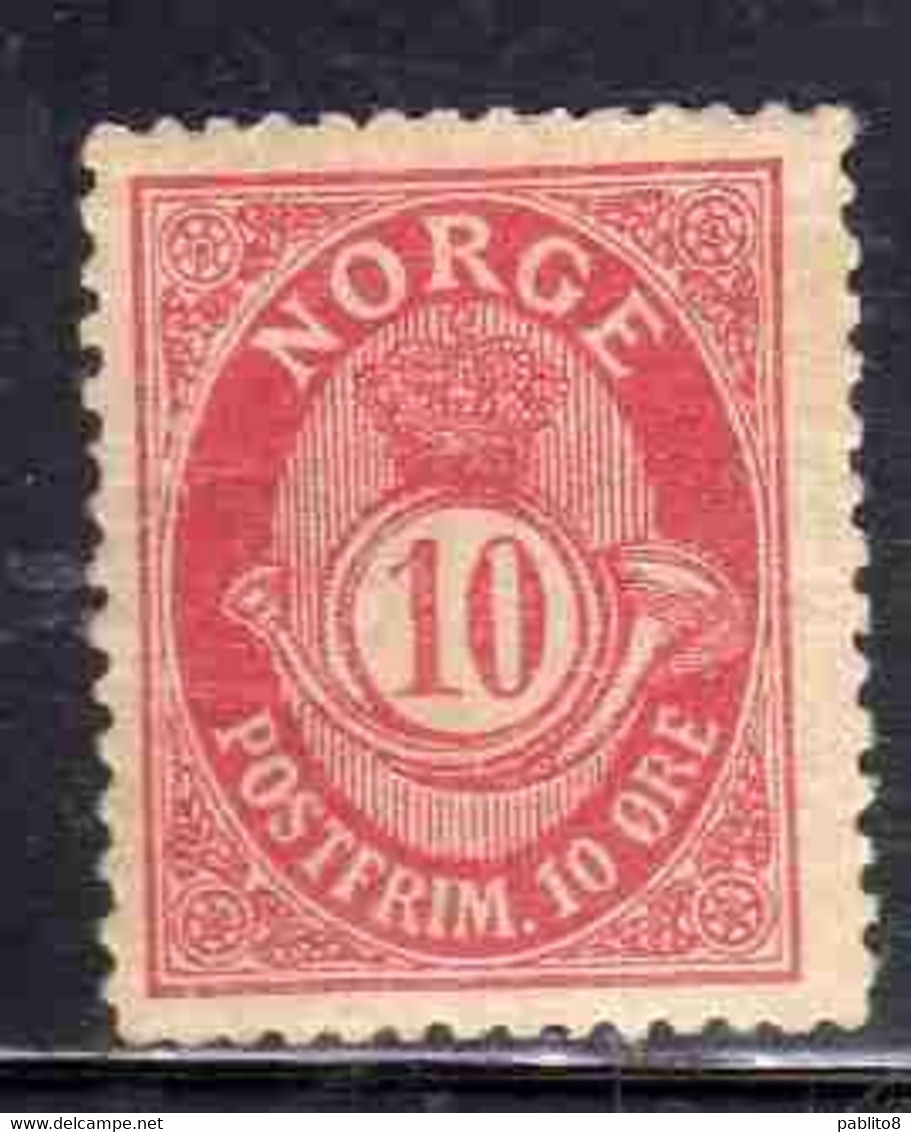 NORWAY NORGE NORVEGIA NORVEGE 1882 1893 1886 POST HORN AND CROWN 10o ROSE RED MNH - Ongebruikt