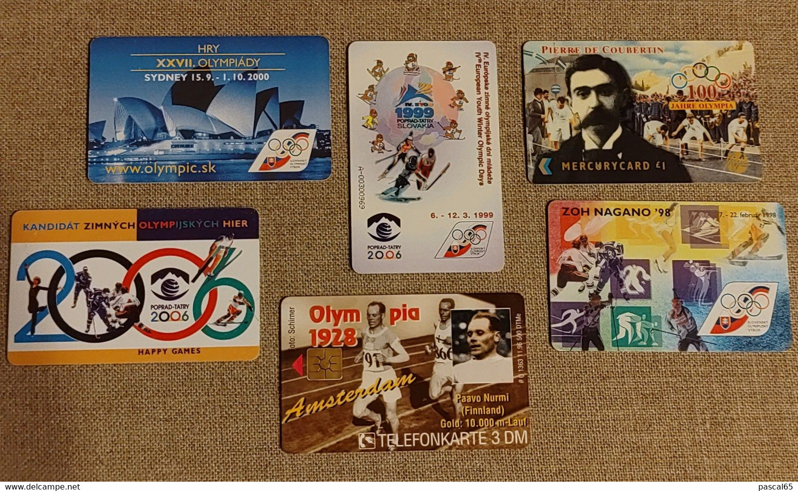 LOT 6 Télécartes Jeux Olympiques Paavo Nurmi Amsterdam 1928, Pierre De Coubertin Mercurycard 1£, Villes Candidates - Olympische Spiele