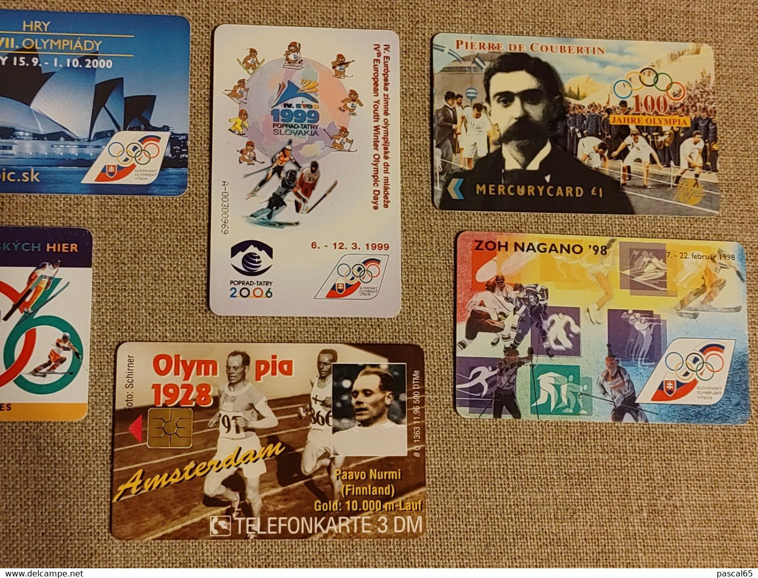 LOT 6 Télécartes Jeux Olympiques Paavo Nurmi Amsterdam 1928, Pierre De Coubertin Mercurycard 1£, Villes Candidates - Olympische Spiele